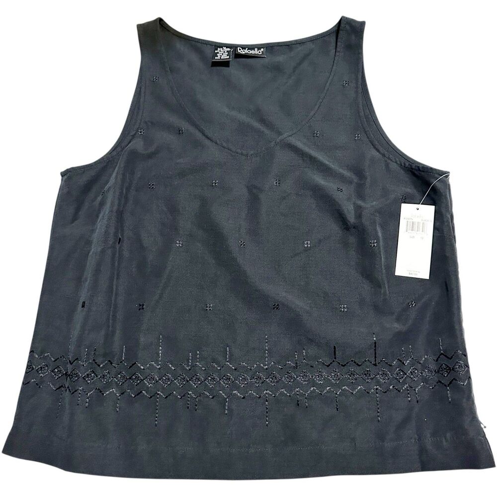 NWT Rafaella Black Embroderied 2 Pieces Set Top and Pants Linen Blend Y2K